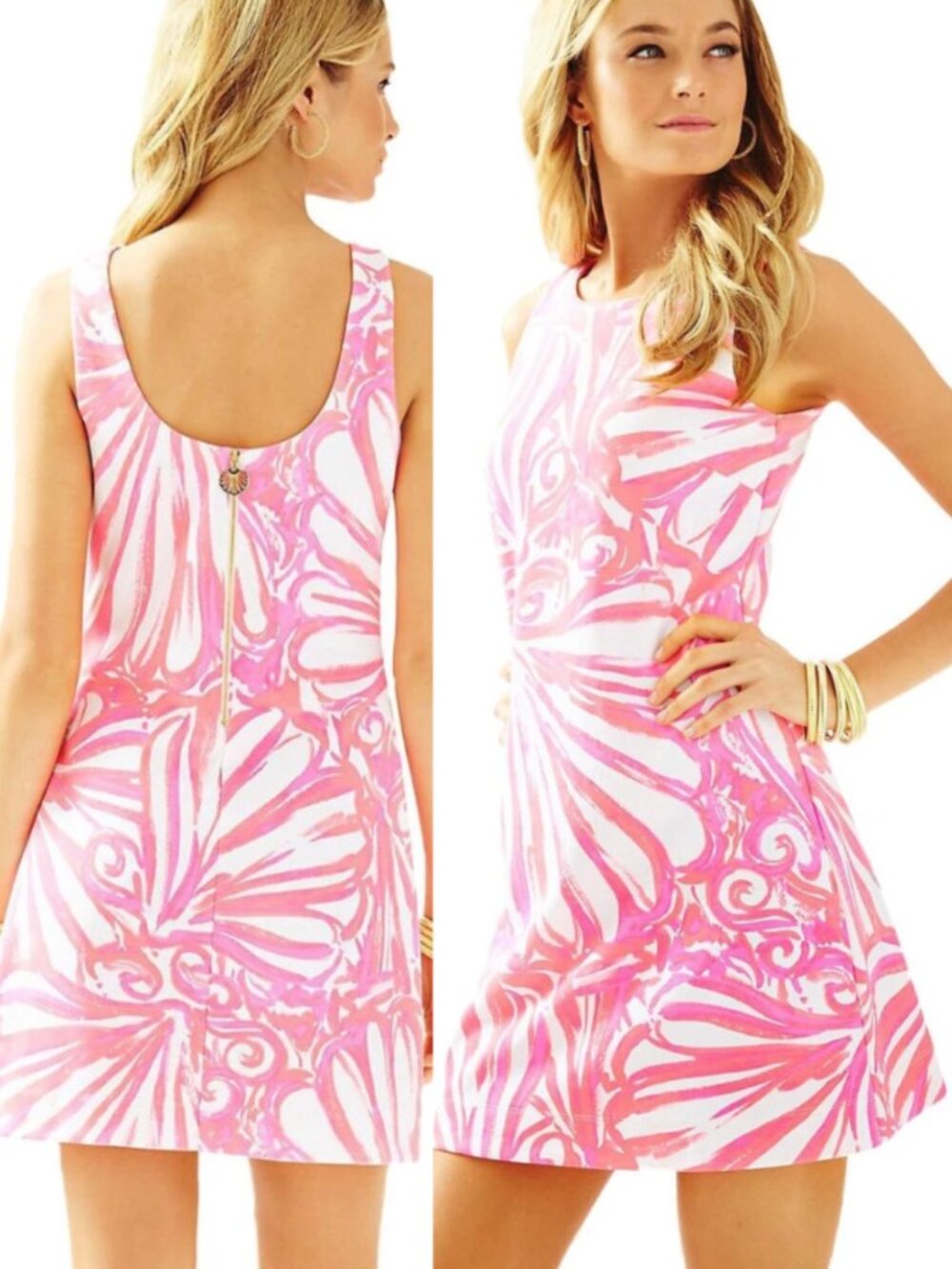 LILLY PULITZER Callie Shift Dress Pink Sun Ray Shimmy Shimmy Neon Seashell Large